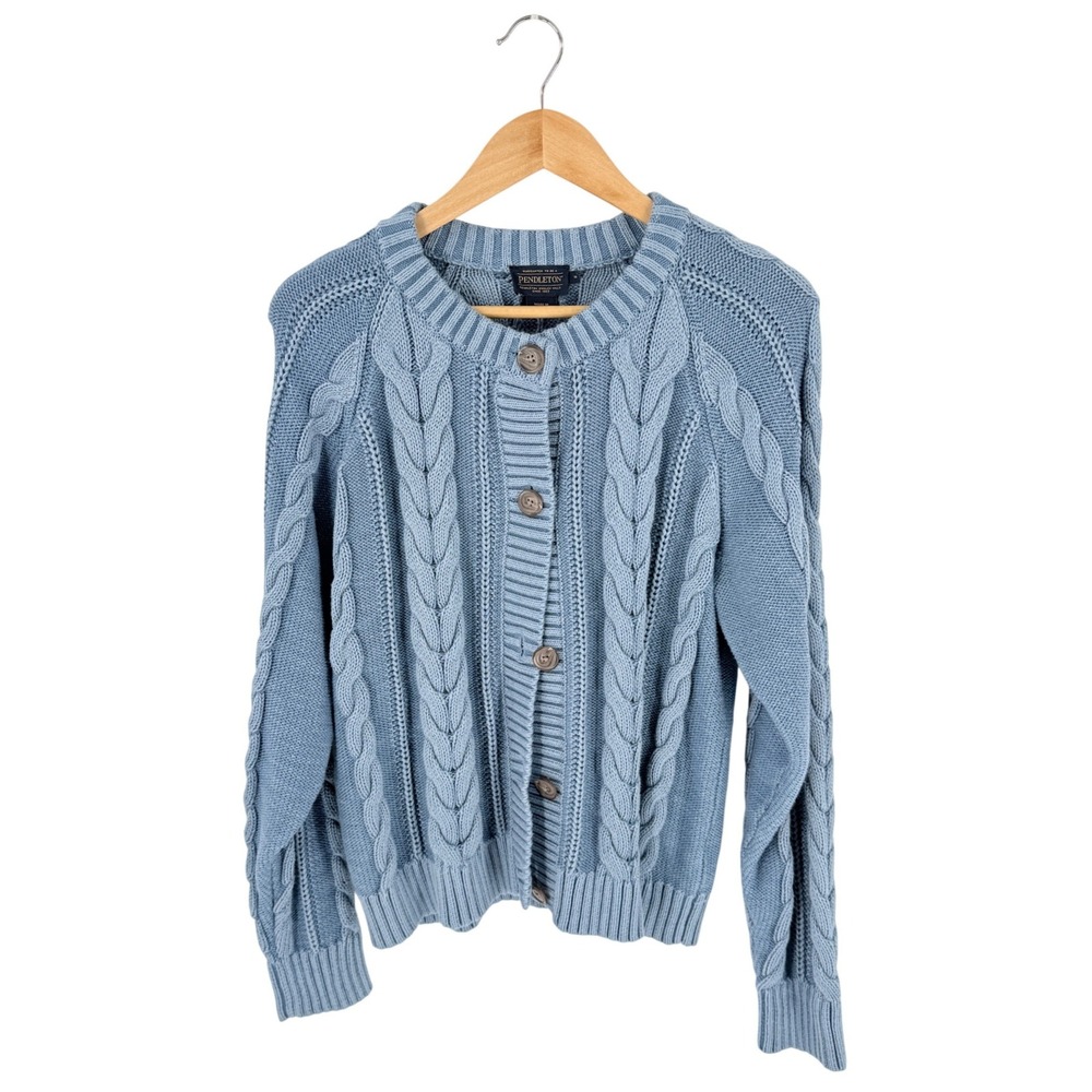 Pendleton Cardigan Blue Medium Cable Knit Preppy Heritage Nautical Coastal